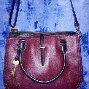 Fossil Burgundy Leather Ryder Satchel Handbag Shoulder Crossbody Bag Spacious.